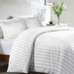 Duvet Cover Set Hotel Quality Stripes Satin Bedding Duvet Cover Set with 2 Pillowcases, Reversible Cozy Soft Breathable Bed Covers Bedding Accessories