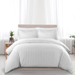 Duvet Cover Set Hotel Quality Stripes Satin Bedding Duvet Cover Set with 2 Pillowcases, Reversible Cozy Soft Breathable Bed Covers Bedding Accessories