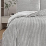 Ribbed Duvet Set Teddy Fleece Sherpa Extra Warm Bed sets Thermal Extra Fluffy Corduroy Duvet Cover with Pillowcases All UK Sizes