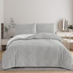 Ribbed Duvet Set Teddy Fleece Sherpa Extra Warm Bed sets Thermal Extra Fluffy Corduroy Duvet Cover with Pillowcases All UK Sizes