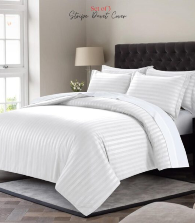 Affordable Satin Stripe Microfiber Duvet Cover Set - Special for Winter Seasons - 3-Piece Set for Single, Double, King and Super King Sizes Bedding Set