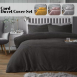 Chunky Ribbed Fleece Duvet Set with Pillowcases - Available in Single, Double and King Sizes - Room Decor Classic Bedding Set of 3