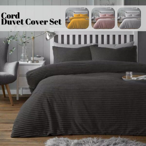 Chunky Ribbed Fleece Duvet Set with Pillowcases - Available in Single, Double and King Sizes - Room Decor Classic Bedding Set of 3