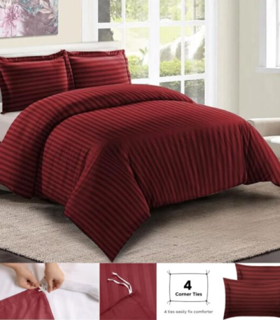 Ultra-Soft Microfiber Satin Stripe Duvet Cover Set with Pillow case - Hotel Quality Bedding in Different Sizes - Single, Double, King, Super King UK Size