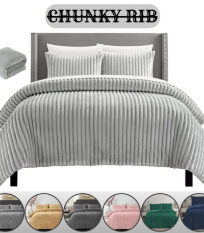 CHUNKY RIBBED CORD PLUSH DUVET SET TEDDY SHERPA FLEECE WARM DUVET COVER SET WITH PILLOWCASE SINGLE DOUBLE KING SIZES UK
