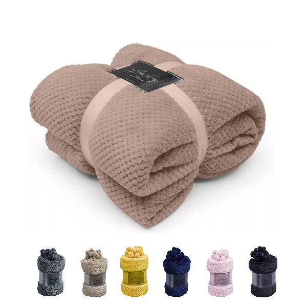 Soft Blankets Pompom Waffle Throw Mink Blanket - Warm, Extra Soft and Breathable for All Seasons in Versatile Color Range - UK Size Double & King-Trends and bend Soft Blankets Pompom Waffle Throw Mink Blanket - Warm, Extra Soft and Breathable for All Seasons in Versatile Color Range - UK Size Double & King-Trends and bend