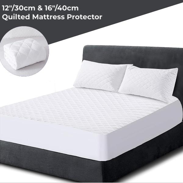 Luxurious Quilted Mattress Protectors in 12''/30cm & 16''/40cm Depth - Super Soft Fitted Style White - Mattress Single 4ft Double King Super King All UK Sizes-Trends and bend