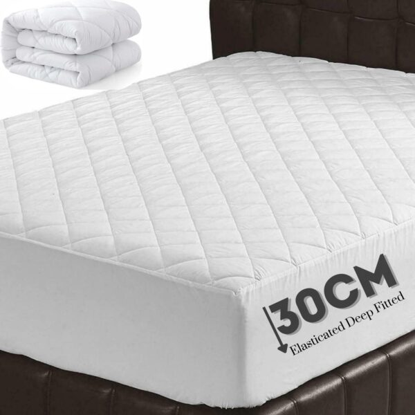 30CM Extra Deep Quilted Mattress Protector with Elastic Skirt - Available in Single, 4FT, Double, King, and Super-King Sizes UK Mattress Topper, Bed Cover-Trends and bend