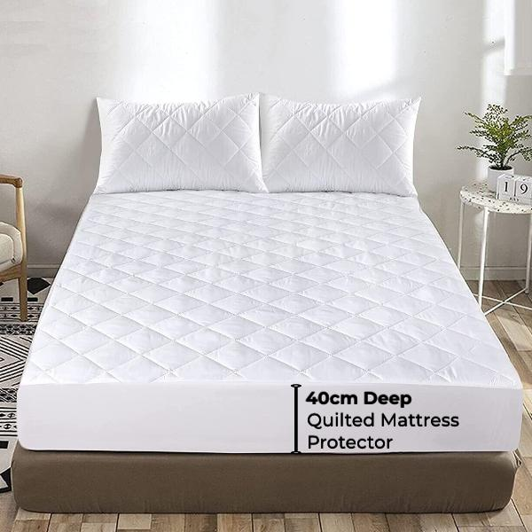 Hotel Quality Extra Deep 40cm Quilted Mattress Protector with Elastic Skirt Microfiber Fitted Bed Cover, Bedding Shield, Mattress Topper- All UK Standard Sizes-Trends and bend