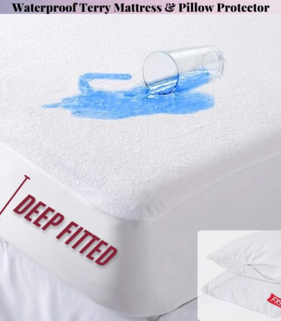 Waterproof Terry Towel Mattress Protector with FREE Pillow Protector Pairs Fitted Bed Cover with Waterproof Bed Accessories (in All UK Sizes)-Trends and bend