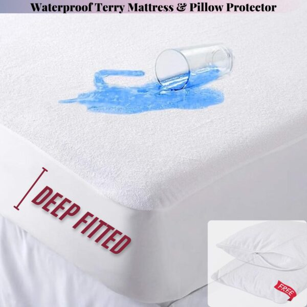 Waterproof Terry Towel Mattress Protector with FREE Pillow Protector Pairs Fitted Bed Cover with Waterproof Bed Accessories (in All UK Sizes)-Trends and bend
